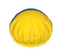 Flag of Ukraine Print Shower Cap - Double Layer Breathable, Adjustable Elastic Strap, Durable Hotel Travel Essentials