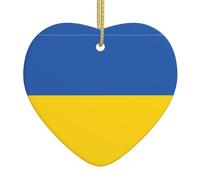 Flag of Ukraine Printed Heart-Shaped Ornaments, Ceramic Christmas Ornaments, Suitable for Holiday Parties, Souvenirs.