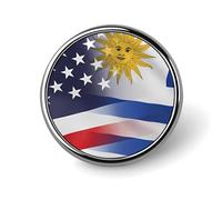 Flag of Uruguay and U.S. Round Brooch Pins Lapel Tie Badge Metal Memorial Button Pin Kit for Hat Shirt Clothing Bags Decor
