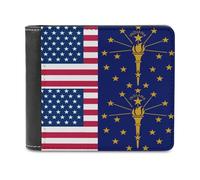 Flag of USA and Indiana Slim Wallet Bifold Credit Card Holder Case PU Pouch Purse for Men Women