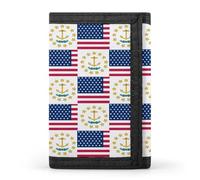 Flag of USA and Rhode Island Men's Wallets Trifold Women Purse with Coin Pocket 8 Card Slots Keyring Photo Window