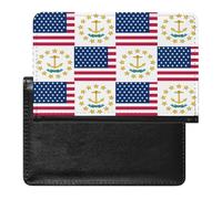 Flag of USA and Rhode Island Passport Holder Wallet Cover Credit Card Case Travel Document Organiser with Card Slot