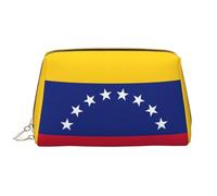 Flag of Venezuela Leather Hand-Held Zipper Makeup Bag Cute Make Up Case Large Wide-Open Pouch Pen Case