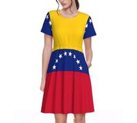 Flag of Venezuela Womens Summer Dress Casual Swing Short Sleeve Sundresses Beach A-Line Shift Dress with Pockets Black
