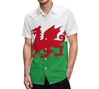 Flag of Wales Men's Causal Short Sleeve Shirt Button Down Top Beach Tee With Pocket