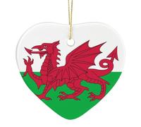 Flag of Wales Welsh Christmas Heart Ornaments Ceramic Xmas Tree Hanging Pendant Decoration For Holiday Party