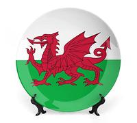 Flag of Wales Welsh Funny Bone China Decorative Plate Ceramic Plates Craft With Display Stand Decoration For Home Office Wall
