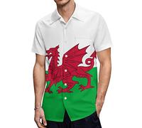 Flag of Wales Welsh Men's Hawaiian Shirt Short Sleeve Button Down Shirts Casual Beach Summer Tops