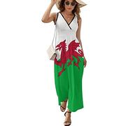 Flag of Wales Welsh Women's Maxi Long Dress V Neck Sleeveless Tank Sundress Summer