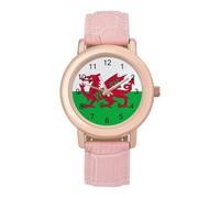 Flag of Wales Welsh Women's Wrist Watch Easy Reader with Leather Strap Analog Display Wonderful Ladies Gifts