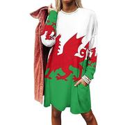 Flag of Wales Women's Casual Sweatshirt Long Sleeve Pullover Tops Loose Fit Swing Dress