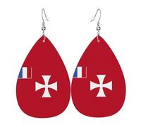 Flag of Wallis and Futuna Islands Leather Earring Pairs Teardrop Faux Leather Earrings Set for Women Lightweight Leather Dangle Drop Earrings.