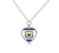 Flag of West Virginia United States Ashes Necklace Dog Pet Urn Necklace Heart Cremation Jewelry with Fill Kit