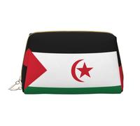 Flag of Western Sahara Zipper Closure Leather Portable Waterproof Cosmetic Bag for Home Travel to Organize Toiletries Sundries