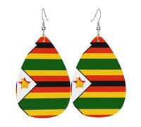 Flag of Zimbabwe Leather Earring. Stylish teardrop shape, perfect for women, and a great decorative choice for parties and holidays.