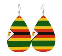 Flag of Zimbabwe Leather earrings, European and American style earrings for young women, birthday gifts/Valentine's Day gifts