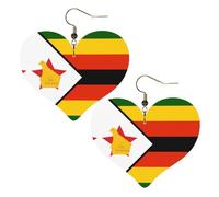 Flag of Zimbabwe Prints Stylish Heart-Shaped Earrings Lightweight Women'S Accessories Perfect For Parties And Valentine'S Day.