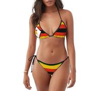 Flag of Zimbabwe Women's Bikini Set Swimsuit with Adjustable Straps for Beach Pool., Black, S