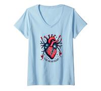 Flag on My Heart V-Neck T-Shirt, Women, Baby Blue, S
