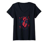 Flag on My Heart V-Neck T-Shirt, Women, Black, S