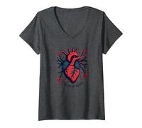 Flag on My Heart V-Neck T-Shirt, Women, Dark Heather Grey, L