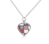 Flag Patchwork Print Pet Urn Necklace for Dog Cat Ashes Heart Pets Cremation Keepsake Waterproof Pendant Memorial Jewelry Pendants Gifts for Women Men