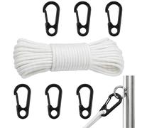 Flag Pole Rope, Professional Halyard Kit with 6 Clips, 20m 6mm Nylon Cord for Outdoor Installation, Marine Applications and Garden Projects, Durable White Rope Solution