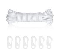 Flag Pole Rope with 6 PCS Flag Pole Clips, 20M Thick Nylon Flagpole Rope Flag Poles Halyard Rope Kit Tree Swing Ropes 6mm Nylon Cord for Outdoor Sailboat Garden Camping (White)
