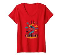 Flag Raising Festival V-Neck T-Shirt, Women, Red, M