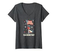 Flag Raising Toast V-Neck T-Shirt, Women, Dark Heather Grey, L