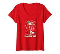 Flag Raising Toast V-Neck T-Shirt, Women, Red, S