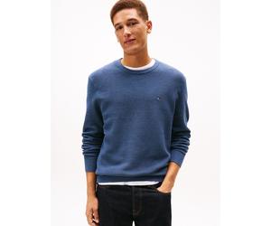 Flag Textured Crew Neck Jumper Sea Blue