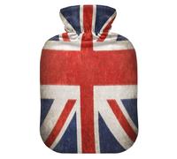Flag United Kingdom Worn Grunge Style Water Bottle for Hot Water with Soft Cover, 1L Warmer Bag for Neck and Shoulder Pain Relief
