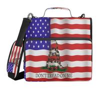 Flag USA Don't Tread on Me Patriotic Blue Red 3 Rings 1.5" Zipper Binder with Shoulder Strap and Handle Laege Capacity Portable Portfolio for School Office