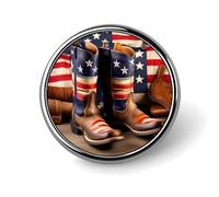 Flag with Cowboy Boots Badges Decorative, Durable Aluminum Alloy Round Badge, Lightweight Button Brooch for Shirts, Jackets, Hats, Uniforms 1"