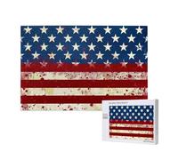 Flag with Stars Stripes Printed 1000 Pieces Jigsaw Puzzle with Storage Box, Wooden Puzzle for Adults and Kids, Family Fun Decorative Game, 75x50 CM