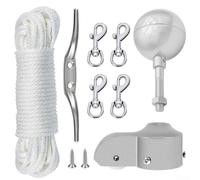 Flagpole Accessories Kit, With White Round Hand Waving Pole Cap Outdoor Flag Pole Truck Ball Rope Clip Replacement Parts For Garden