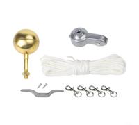 Flagpole Repair Kit with 3-Inch Golden Ball| Aluminum Alloy Pulley System| 50ft Rope| Metal Clips and Cleat Hook for Outdoor Garden Decor Accessories