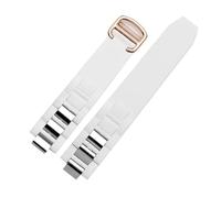 FLAGPVPAGT 20 * 10mm Fit For Raised Mouth Silicone Watch Strap Black And White Watrproof Chain(White rosegold)