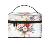 Flags and Flowers Women's travel cosmetic bag, (9x6.5x6.2 inches) portable large capacity cosmetic bag, large cosmetic bag storage bag for girls, Black, One Size, Black, One Size