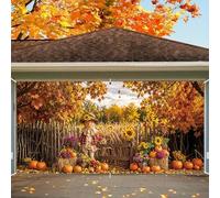 Flags are hung at the autumn harvest gate - polyester covered with pumpkin maple leaf and scarecrow patterns 350x240CM