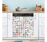 Flags From Around The World Dishwasher Magnet Cover for Door Front, Large Metal Decorative Kitchen Dishwasher Panel Decal Refrigerator Magnetic Decor Sticker 58 x 66 CM