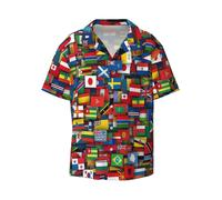 (Flags Of All Countries Of The World_9863) Men's Hawaiian Shirts Cuban Collar Vintage Bowling Short Sleeve Button Down Beach Shirt Casual Summer Vacation Wear Retro Tee