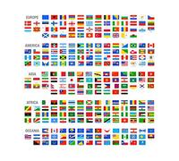 Flags of the World by Continent (Europe, America, Asia, Africa and Oceania) with Country Names, Wall Poster Sized 33 x 33 cm