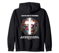 Flags of The World - Christian Faith Cross John 8:12 Light Zip Hoodie