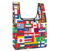 Flags of The World Funny Reusable Grocery Bag Printed Fold-able Shopping Bags Washable Tote Lightweight Storage Pouch with Handle