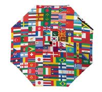 Flags of The World Funny Travel Umbrella Manual 3 Fold Umbrella Automatic Compact Folding for Rain Sun