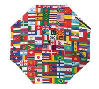 Flags of The World Funny Travel Umbrella Manual 3 Fold Umbrella Automatic Compact Folding for Rain Sun