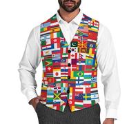 Flags of The World Men's Waistcoat Suit Vest Formal Wedding Party Waist Coat Top L