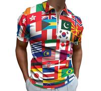Flags of The World Men's Zippered Polo Shirts Slim Fit Short Sleeve Golf T-Shirt Casual Tee